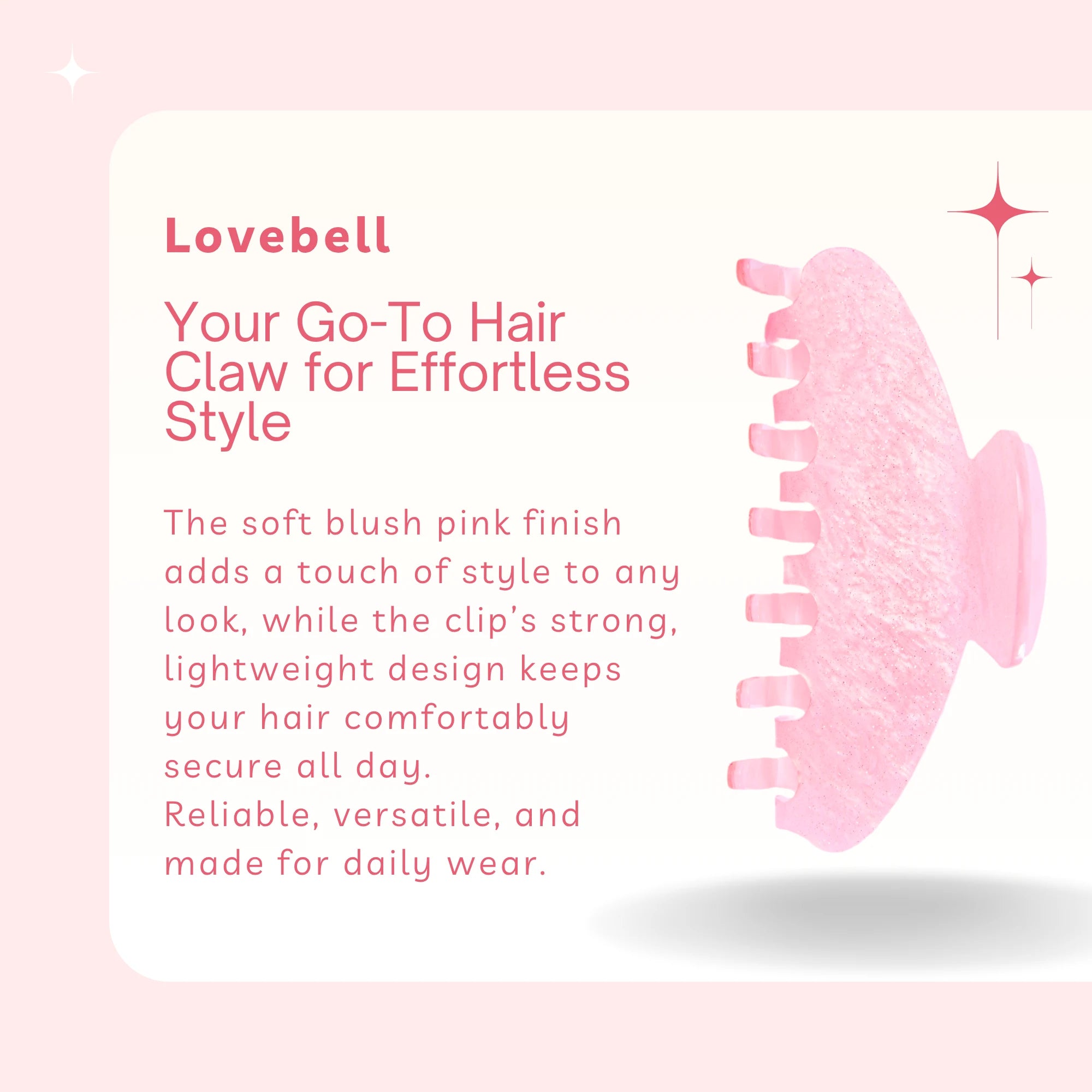 Light pink hair claw clip designed with rounded teeth and a smooth hinge for comfortable wear.