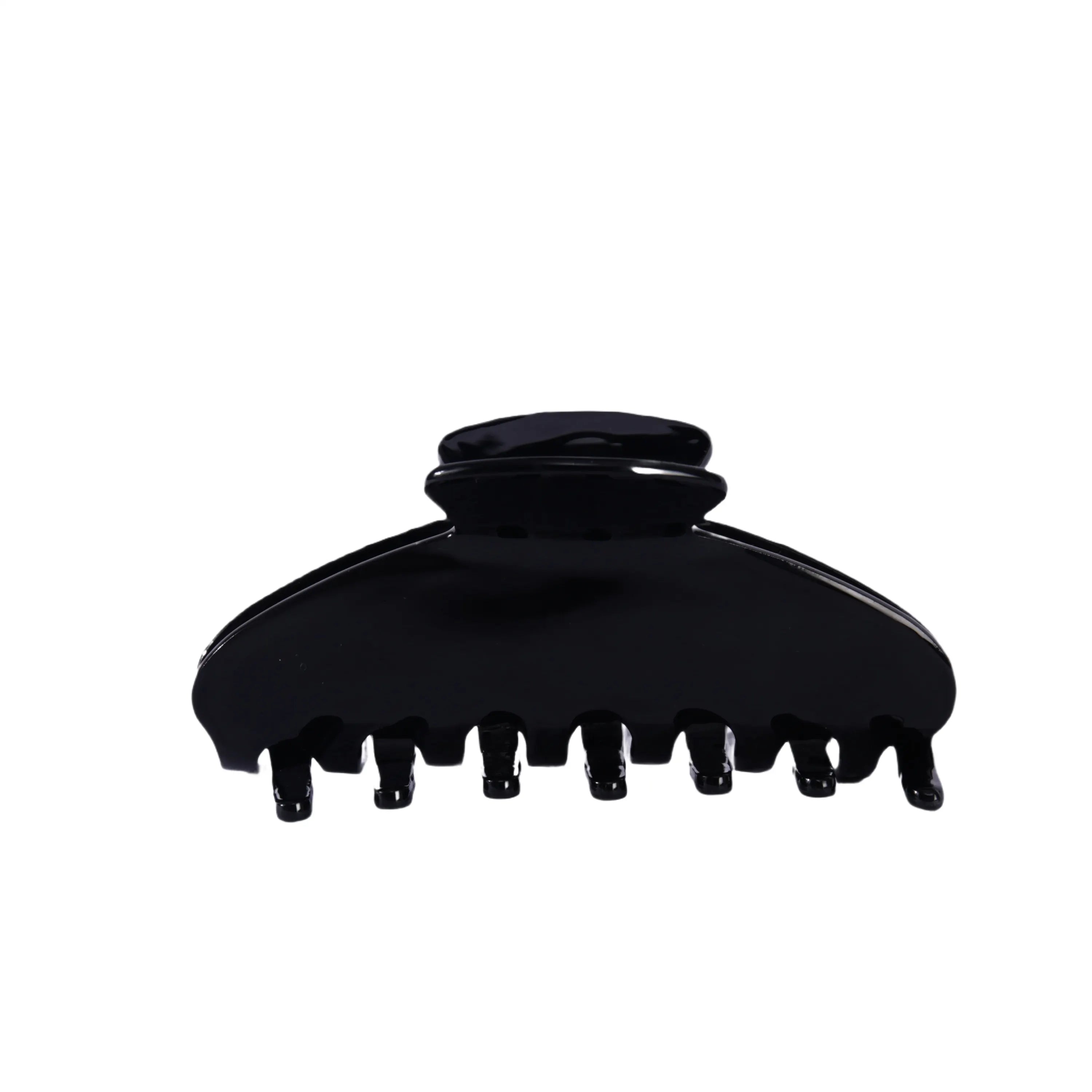Large black acetate hair claw clip with strong spring and secure grip.