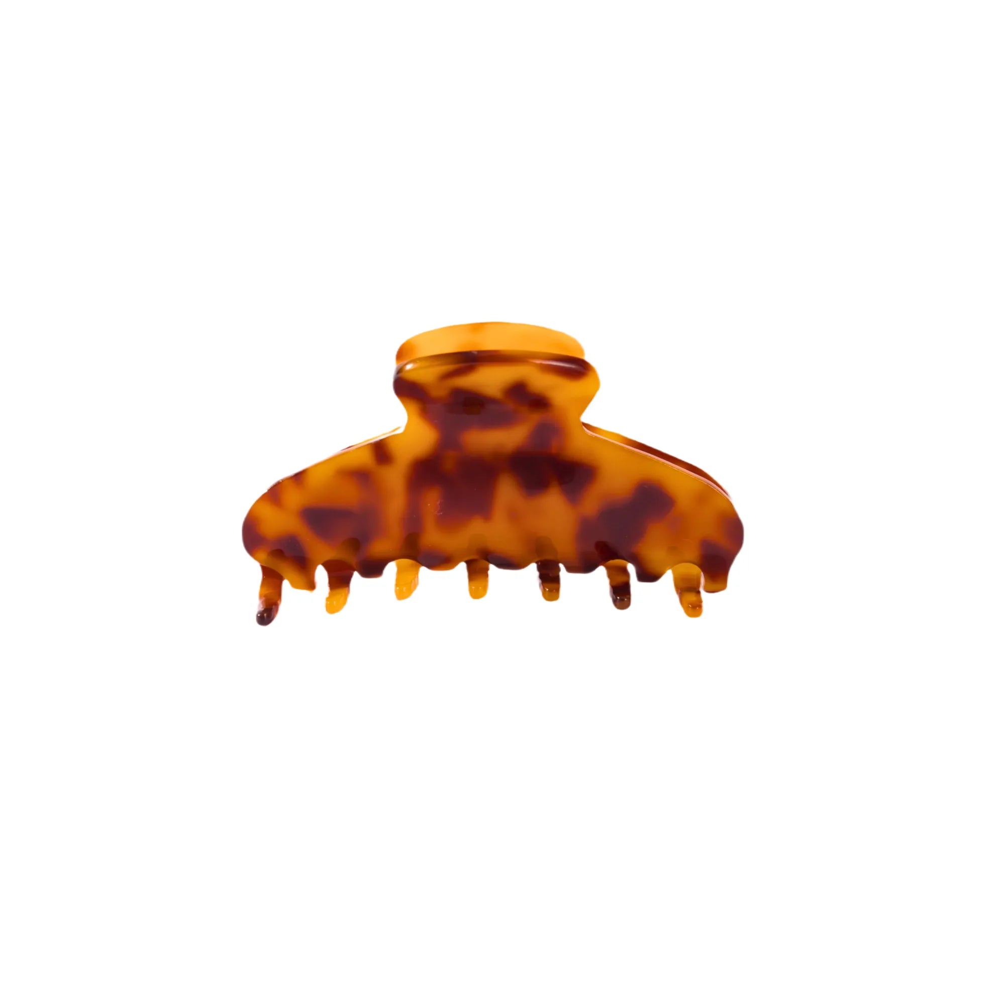 Medium tortoise acetate hair claw clip with classic pattern and secure grip.